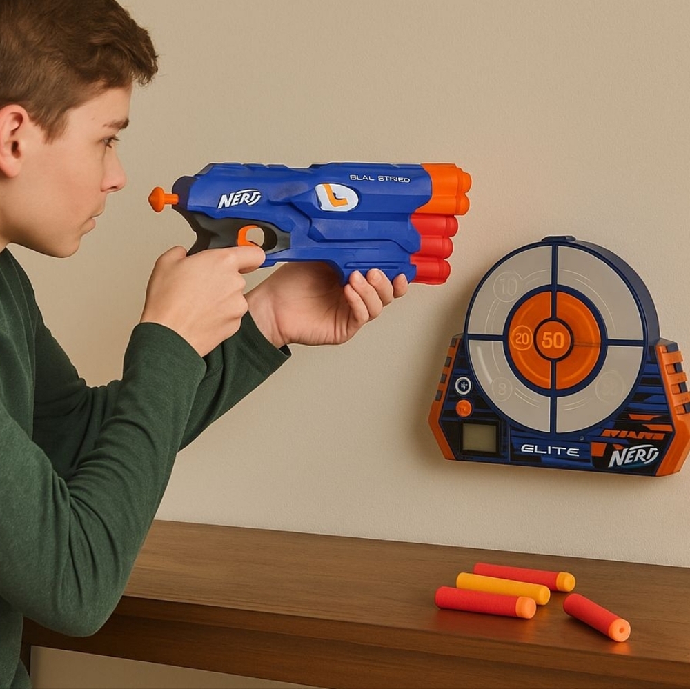 NERF Dual-Strike ELITE Gun + Target